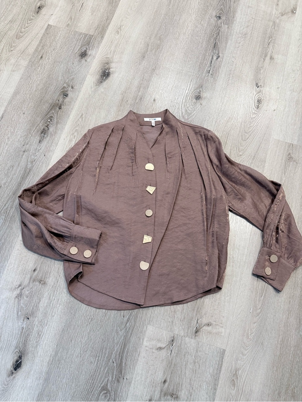 Womens Brown Button-Front Blouse